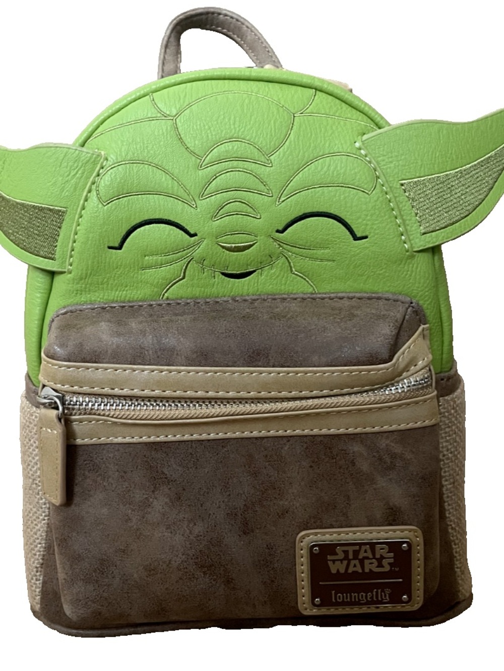 Loungefly Brown and Tan Star Wars Canvas Leather Backpack with Green Accent